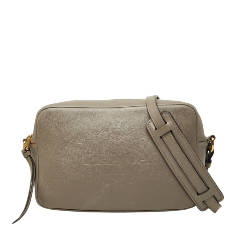Prada Triangle Logo Plate Crossbody Shoulder Bag 1BH089 Gray Leather Women's ...
